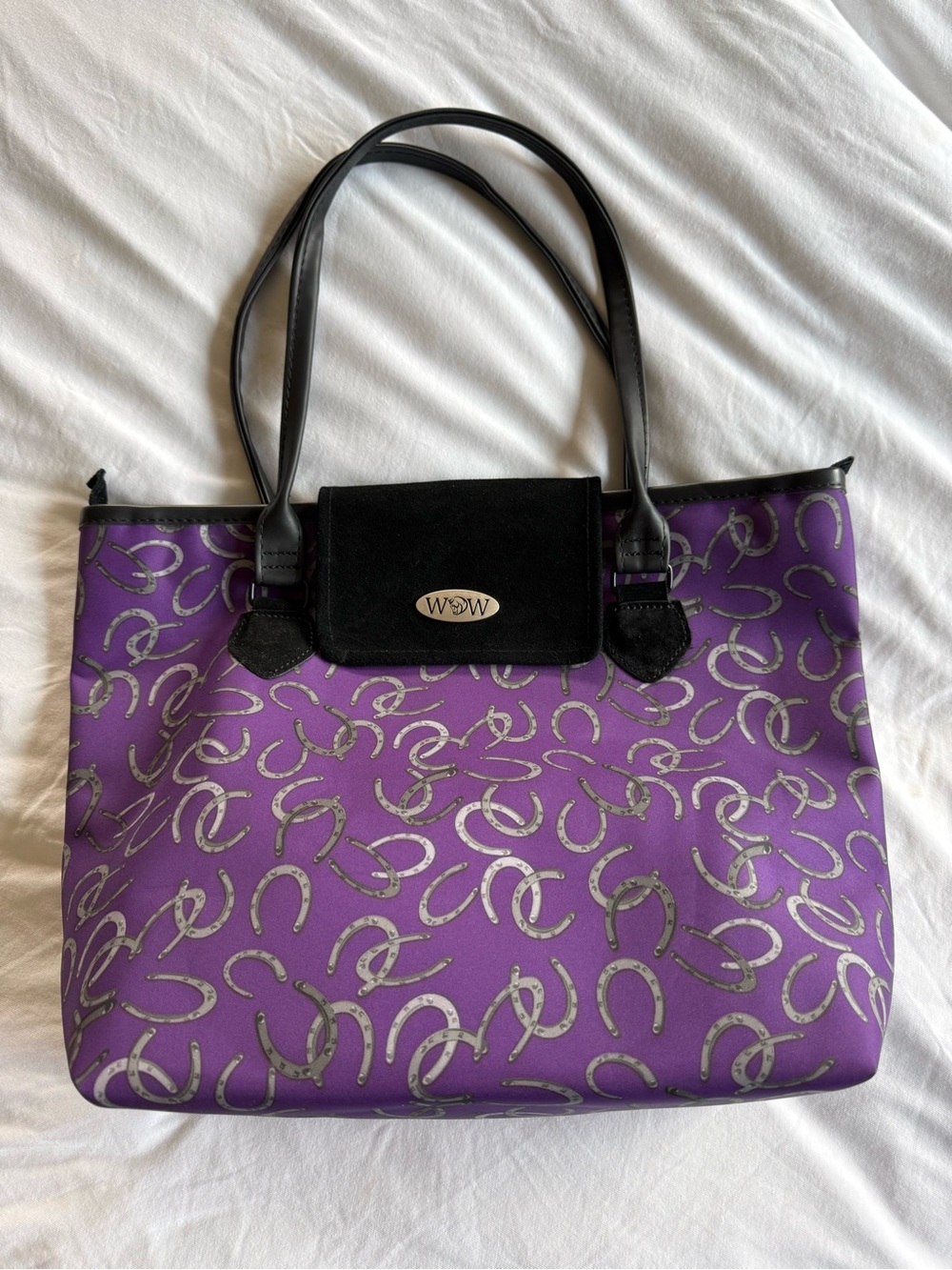 Purple Tote Bag with Horseshoe Print Equestrian